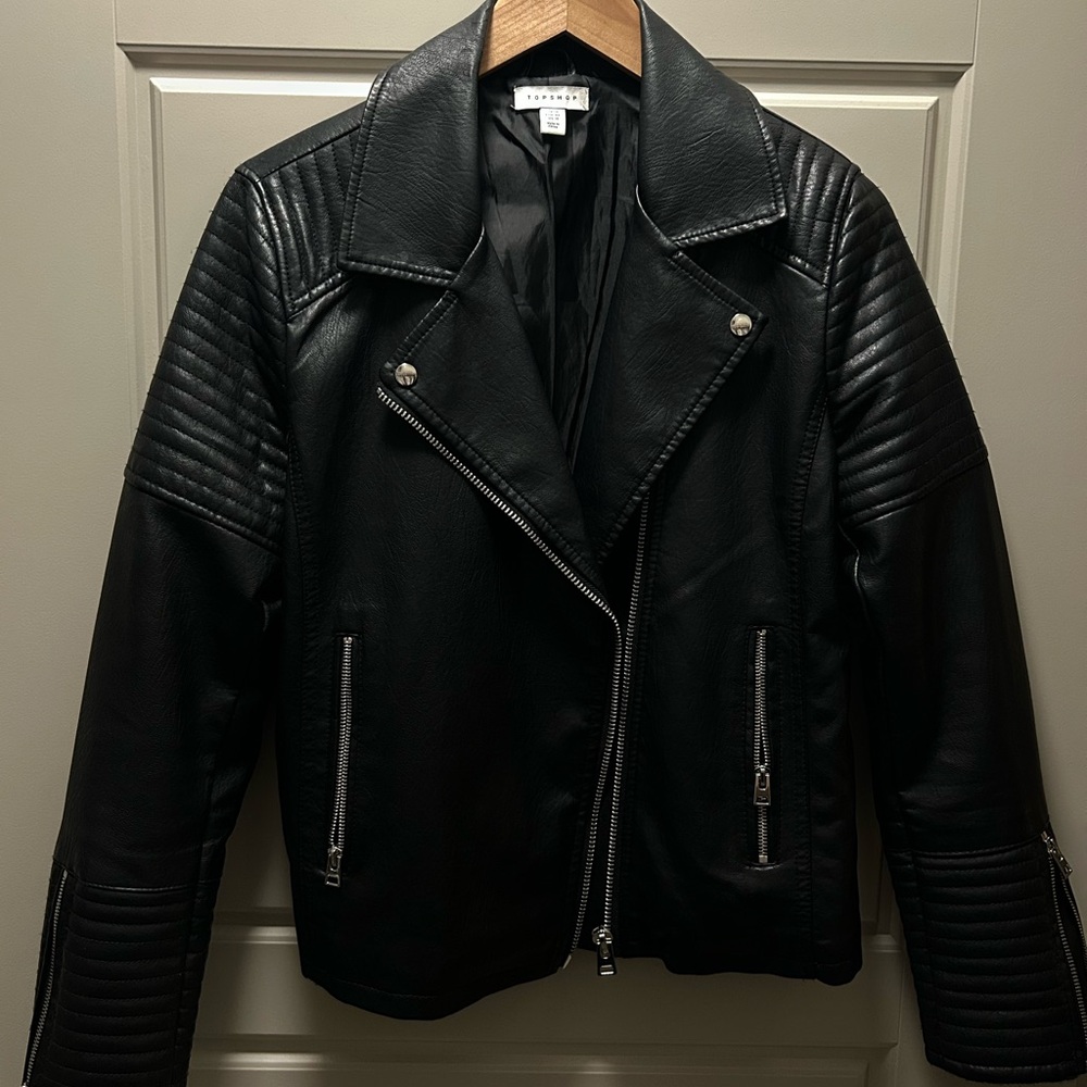 Topshop Black Leather Biker Jacket